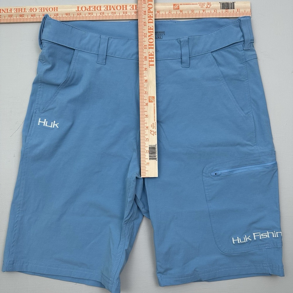 Huk Performance Fishing Cargo Shorts Mens XL Blue Stretch Zip Elastic Waist - Picture 4 of 13